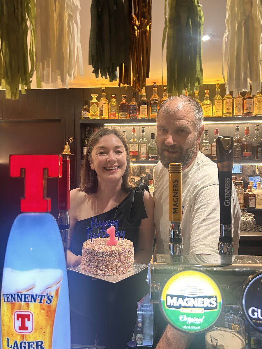 Fiona and Garath at the bar on the Stillman's first birthday